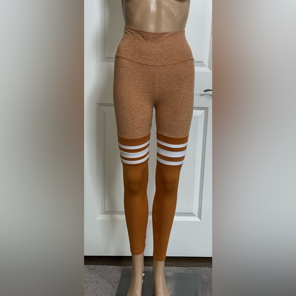 Bombshell Sportswear Burnt Orange & White Striped High-Waist Leggings